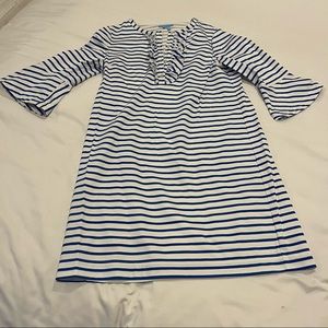 Draper James Sailor Stripe Ruffle Shift Dress Blue White Size 10